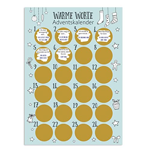 Adventskalender zum Rubbeln Weihnachtskalender A3 (WARME WORTE) von Nastami