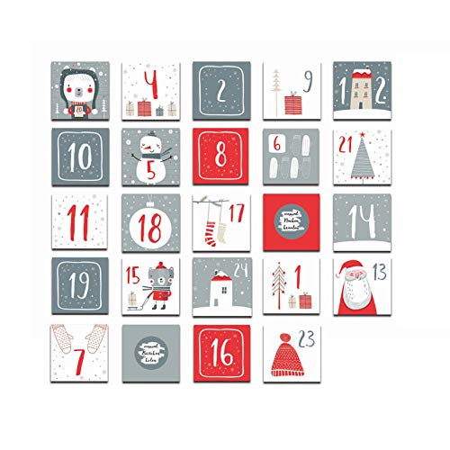 Adventskalender zum Rubbeln "grau-rot" Rubbeladventskalender 24 Karten von Nastami