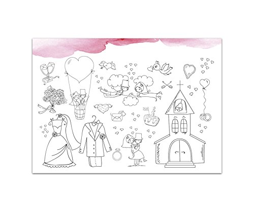 Nastami 10 Platzsets Hochzeit zum Ausmalen Tischsets zum Ausmalen Kinder Gastgeschenk Hochzeit Kinder (Aquarell rosa) von Nastami