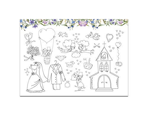 Nastami 10 Platzsets Hochzeit zum Ausmalen Tischsets zum Ausmalen Kinder Gastgeschenk Hochzeit Kinder (Blaue Hochzeit) von Nastami