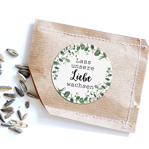 Nastami 50 Sticker Hochzeit Lass unsere Liebe wachsen Gastgeschenk Hochzeit (Eucalyptus) von Nastami