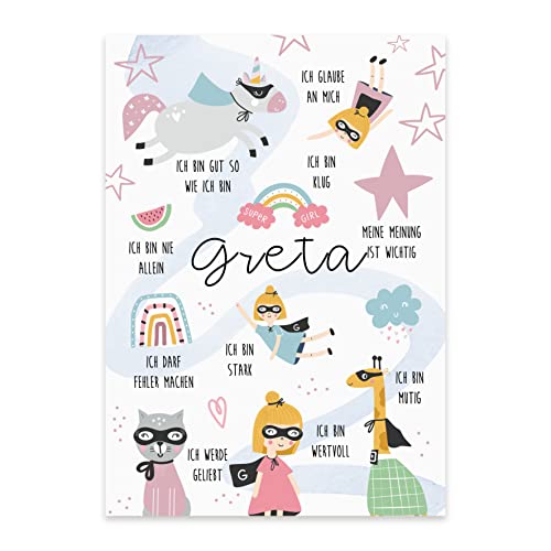 Nastami Affirmationen Poster MÄDCHEN personalisiert mit Namen Geschenk Schulanfang Geschenk Geburt (DIN A4) von Nastami