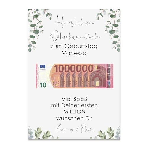 Nastami Poster ERSTE MILLION Geldgeschenk personalisierbar Geschenk zur Hochzeit, zum Abitur, zur Jugendweihe (GEBURTSTAG Eucalyptus, DIN A4) von Nastami