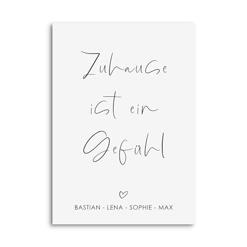 Nastami Poster FAMILIE Geschenk PERSONALISIERT Einzug oder Hochzeit Familienposter (Zuhause ist ein Gefühl, DIN A4) von Nastami