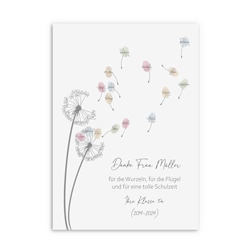 Nastami Poster FINGERABDRÜCKE Abschied Schule Abschiedsgeschenk Lehrerin PUSTEBLUME personalisiert (Pusteblume, DIN A3) von Nastami