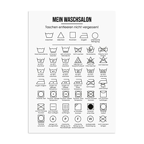 Nastami Poster WÄSCHESYMBOLE Poster Waschküche mit Waschanleitungen Geschenk Einzug (DIN A4) von Nastami