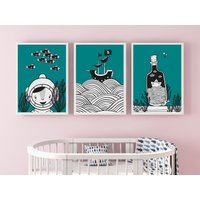 Wandbilder 3Er Set "Unter Dem Meer", Poster Kinderzimmer, Kinderzimmer Pirat, Bilder, Jungen von NastamiDesign