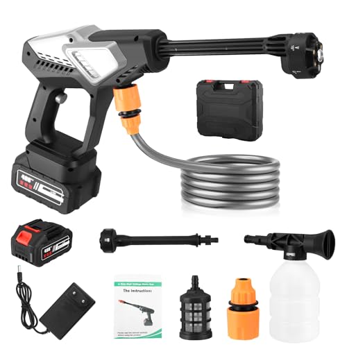 Hochdruckreiniger Akku, 65Bar Akku Druckreiniger 21V Akku-Druckreinigerpistole Hochdruckpistole mit 20000mAh Akku und 5M Schlauch 6-in-1-Multifunktionsdüse für Auto Terrasse Fenster Rasen von Nastopee