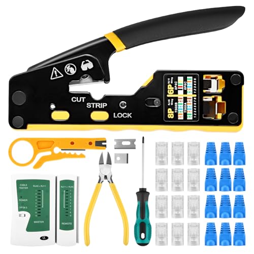 RJ45 Crimpzangen-Set – Netzwerk-Werkzeugkit mit Crimpzange, LAN-Tester, Abisolierer & mehr | Ideal für CAT5e, CAT6, CAT6A & CAT7 Kabel | Inkl. 50 CAT6 Stecker & Schutzkappen von Nastopee