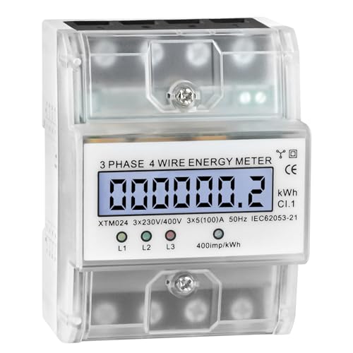 Digitaler Stromzähler 3 Phasen 4-Draht, Stromzähler Hutschiene 230/400V 5-100A, Geeicht, LCD, Drehstromzähler, stromzähler für steckdose, 3 Phasen Stromzähler für Leistungsmesssysteme von Nastopee