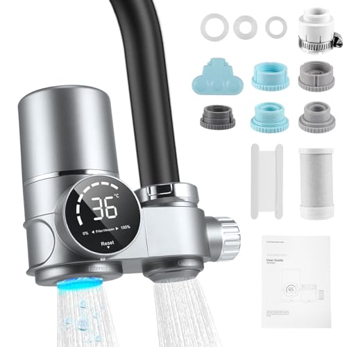 Wasserfilterhahn mit LED-Anzeige für Küche, Wasserfilterhahn mit Aktivkohlefilter zur Entfernung von Chlor und Schwermetallen, Digitaler Display-Filterhahn mit UV-Sterilisation (enthält 1 Filter) von Nastopee