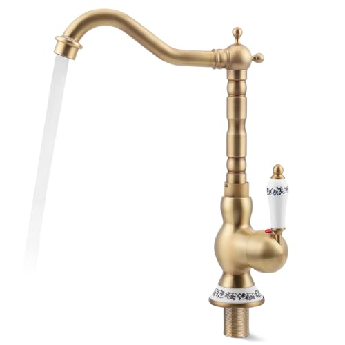Wasserhahn Küche Bronze Antike, Wasserhahn Bad Waschbecken Armaturen, Hoher Auslauf Einhebelmischer für Mischbatterien aus Kupfer 360° Drehbar für Badezimmer Küche von Nastopee