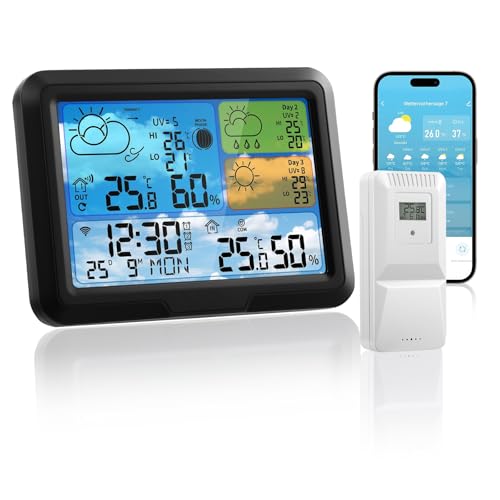 Wetterstation mit Außensensor, WiFi App Wetterstationen Kaufen DCF Empfangssignal Funkuhr Innen und Außen Thermometer Hygrometer Funkwetterstation mit Wettervorhersage Luftdruckmessung Alarm Wetterstation mit Außensensor, WiFi App Wetterstationen Kaufen DCF Empfangssignal Funkuhr Innen und Außen Thermometer Hygrometer Funkwetterstation mit Wettervorhersage Luftdruckmessung Alarm von Nastopee