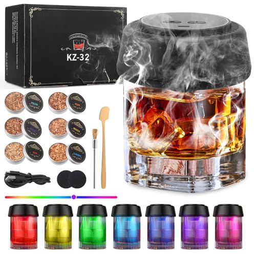 Whisky Smoker Set, Upgrade 7 LED Elektrischer Cocktail Smoker Kit Altmodisch Whisky Räucher mit 6 Holzchips Geschenk USB-C für Männer Vater Getränke Bourbon Geburtstage Weihnachten Jahrestage von Nastopee