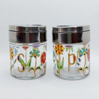 Salz - Und Pfefferstreuer Aus Glas Von Hand Bemalt Mit Einzigartigem Floral-Design von NataGlassArt
