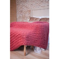 Chunky Stricken Decke, Handgemachte Stricken, Wolldecke, Gestrickte Werfen, Super Sperrige Geschenk, Rosa Erröten von NataHomeandFashion