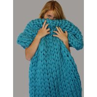 Grobstrick Kuscheldecke in Türkis Farbe. 100% Wolle Handgemachte Decke, Gestrickte Grobstrickdecke, Strickdecke, Super Sperrige Decke von NataHomeandFashion
