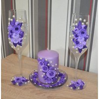 Wunderschöne Gläser Kerze Mit Kerzenteller Für Hochzeit Oder Deko Hochzeitsgläser Sektgläser Geschenk Hochzeitskerze Geburtstagskerze von NataliZimm
