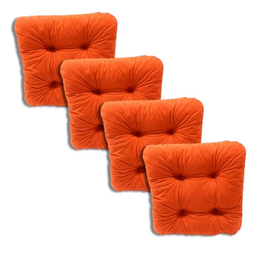 Natalia Spzoo Set von Stuhlkissen Sitzkissen Softkissen – 38 x 38 x 8 cm, Schaumflockenfüllung, Mikrofaser Bezug, Bequem für Stühle und Bänke (1333-Orange, 4) von Natalia Spzoo