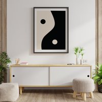 Funky Abstract Eclectic Yin Yang Schwarz Und Creme Trendy Wall Art Poster von NataliaDesignsbyNK