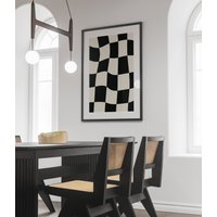 Funky | Large Squares Kariert Wellig Schwarz & Creme Wand Kunst Trendy Poster - No White Border von NataliaDesignsbyNK