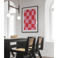 Funky | Large Squares Kariertes Welliges Pink & Rot Wandkunst Trendiges Poster - No White Border Funky | Large Squares Kariertes Welliges Pink & Rot Wandkunst Trendiges Poster - No White Border von NataliaDesignsbyNK