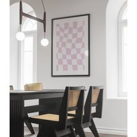 Funky | Medium Squares Karierte Welle Pastell Rosa & Weiß Wand Kunst Trendy Poster - No White Border von NataliaDesignsbyNK