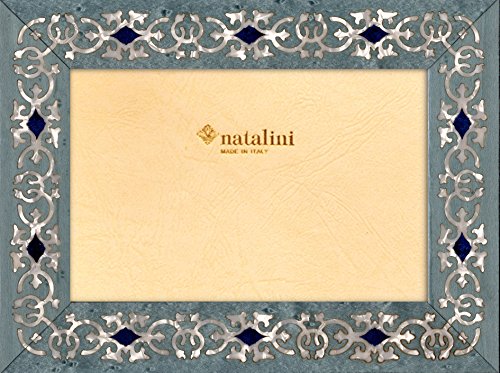 Natalini Marrakech Azzurra Bilderrahmen, Glas Messing tulipier erable zelluloid Pappel Wildleder, blau, 15 x 20 x 1.5 cm von Natalini