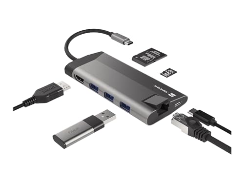 Natec MULTIPORT Fowler Plus USB-C-HUB USB 3.0 3X HDMI 4K USB-C PD RJ45 SD Micro SD von Natec