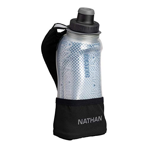 Nathan Running Handheld Quick Squeeze. No-Grip Adjustable Hand Strap. 12oz / 18oz / Insulated. Reflective Hydration Water Bottle. (12oz Insulated, Black) von NATHAN