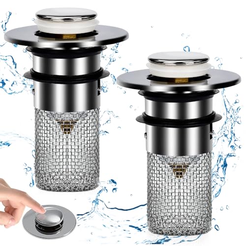 NathrBTV 2 Stück Bodenablauf Filter Aus Edelstahl Mit Push Rebound Kern Aus Messing Abflusssieb Waschbecken Geeignet Für Küchen Badezimmer Und Badewannen von NathrBTV