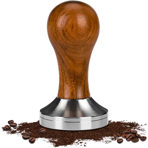 NathrBTV Kaffee Tamper 51mm Kaffeestampfer Espresso Tamper Kaffeemehlpresser mit Base Ripple aus Edelstahl Nussholz für Kaffeemaschine Siebträger für Cafes und Kaffeeliebhaber von NathrBTV