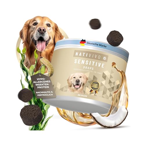 NatiVivo Sensitive Drops Hundeleckerli – Insekten Leckerli für Hunde getreidefrei & Hypoallergenic – Hundesnack mit Insektenprotein, Flohsamenschalen & Superfoods – Schonend für Magen & Darm von NatiVivo
