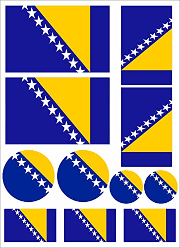 Nation Bosnien Flaggen Fahne Set 11 Stück Aufkleber selbstklebend Sticker - FS von Nation