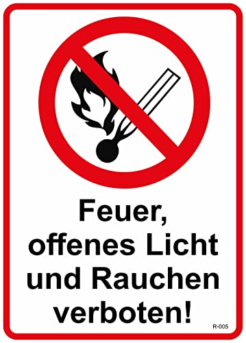 Nation Feuer Offenes Licht Und Rauchen Verboten Aufkleber Nicht Rauchen Verbotsschild Infoschild Zigaretten Nicht gestattet Warnzeichen Selbstklebende Karte Sticker 225 x 160 mm - R005 von Nation