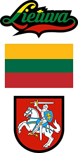 Nation Litauen Aufkleber 3 Stück Flaggen Fahne Wappen Set selbstklebend Sticker PKW Auto Motorrad Biker Büro F3 von Nation