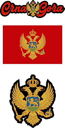Nation Montenegro Crna Gora Aufkleber 3 Stück Flaggen Fahne Wappen Set selbstklebend Sticker PKW Auto Motorrad Biker Büro F3 von Nation
