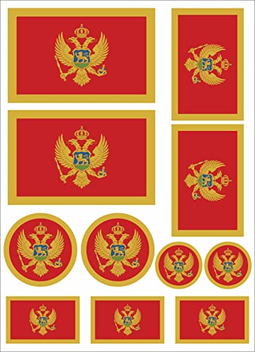 Nation Montenegro Crna Gora Flaggen Fahne Set 11 Stück Aufkleber selbstklebend Sticker - FS von Nation