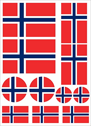 Nation Norwegen Flaggen Fahne Set 11 Stück Aufkleber selbstklebend Sticker - FS von Nation