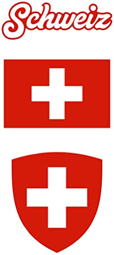 Nation Schweiz Aufkleber 3 Stück Flaggen Fahne Wappen Set selbstklebend Sticker F3 von Nation