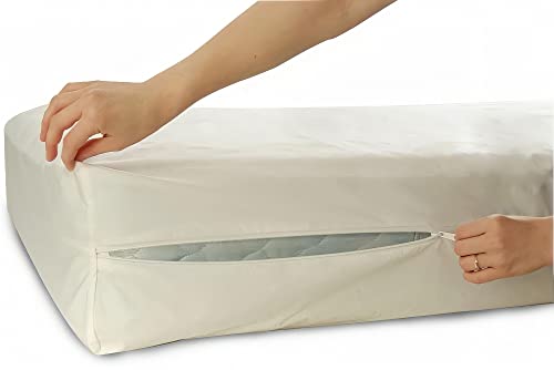 National Allergy 100% Baumwolle Matratzenschoner - 70 x 140 x 10cm - Weiß - Hypoallergener, Staubmilben & Bettwanzenfester, Atmungsaktiv - Umhüllung mit Reißverschluss von National Allergy