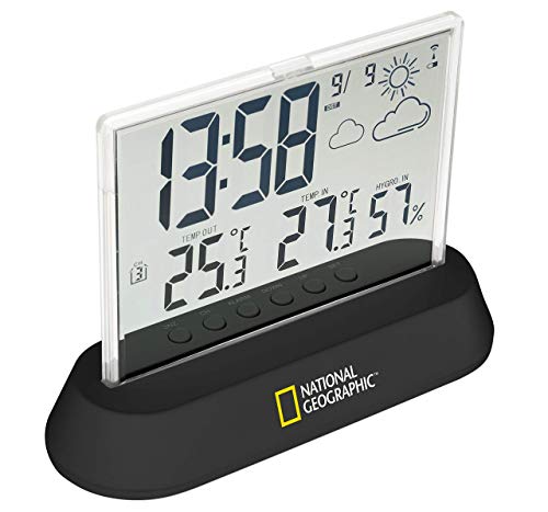 National Geographic 9070300 Wetterstation Funk mit Außensensor in transparentem Design mit Anzeige für Temperatur und Luftfeuchtigkeit und Wettertrendanzeige von National Geographic