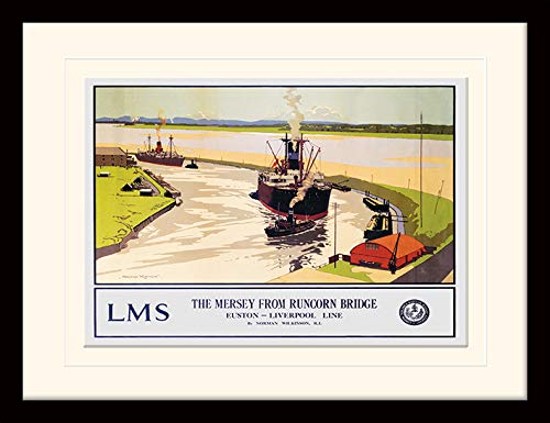 National Railway Museum gerahmtes Poster + Passepartout - Liverpool (The Mersey from Runcorn Bridge by Norman Wilkinson) von National Railway Museum