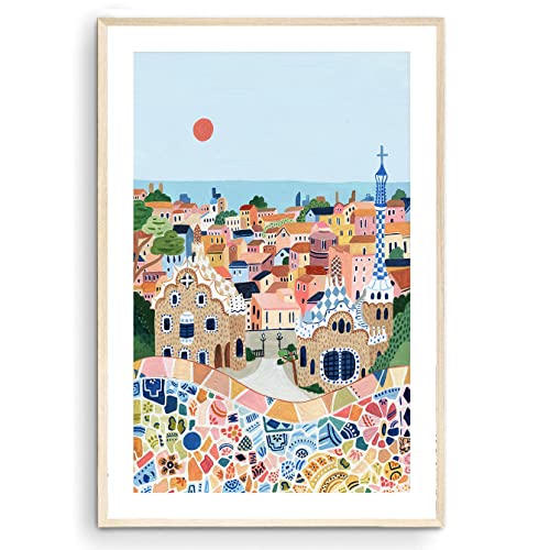 Nationcog Barcelona Reisedruck, Park Güell, Reisegeschenk, Barcelona-Poster, Europa-Druck, Spanien-Kunstdruck, Reise-Kunstdruck, Einweihungsgeschenk (ungerahmt) (40,6 x 61 cm) von Nationcog