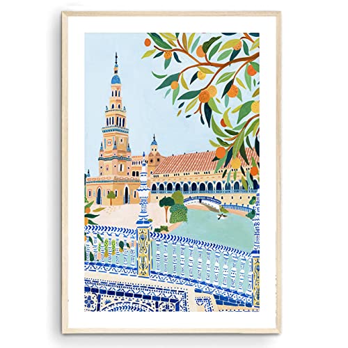 Nationcog Sevilla Kunstdruck, Spanien Kunstdruck, Plaza De Espana, Sevilla Poster, Reisegeschenk, Reiseposter, Europadruck, Einweihungsfeier, Heimdekoration (ungerahmt) (40,6 x 61 cm) von Nationcog