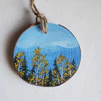 Schöne Handbemalte Rustikale Colorado Herbst Baum Landschaft Weihnachten Holz Ornament | Originalkunstwerk von NativEarthGallery