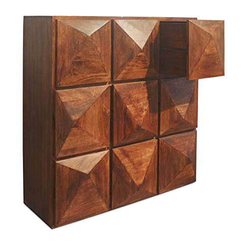 Native Home 3D Kommode, mit 9 Schubladen, massives Mangoholz, modern, Sideboard, HxBxT: 131 x 128 x 50 cm, Dunkelbraun von Native Home