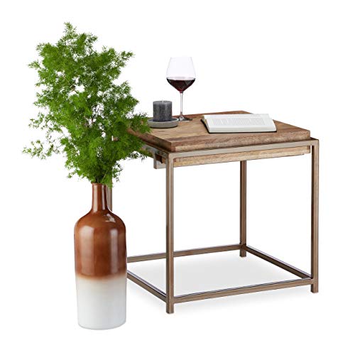 Native Home Mangoholz Beistelltisch, quadratisch, modern, Massivholz & Metall, Couchtisch, HxBxT: 57 x 56 x 56 cm, natur von Native Home