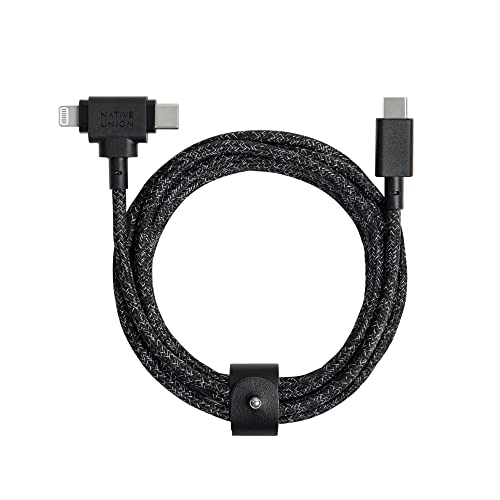 Native Union Belt Cable Duo – 1,5 m Universal-Ladekabel mit Ultra-Starkem Geflechtschlauch – Aus Recyceltem Material – 2-in-1 MFi-zertifizierte Stecker für Lightning- & Type-C-Geräte (Cosmos) von Native Union