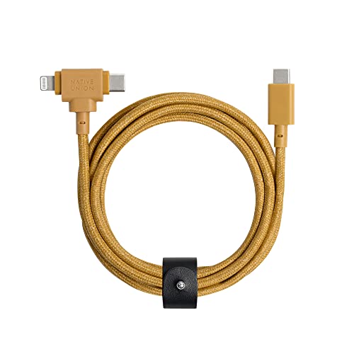 Native Union Belt Cable Duo – 1,5 m Universal-Ladekabel mit Ultra-Starkem Geflechtschlauch – Aus Recyceltem Material – 2-in-1 MFi-zertifizierte Stecker für Lightning- & Type-C-Geräte (Kraft) von Native Union